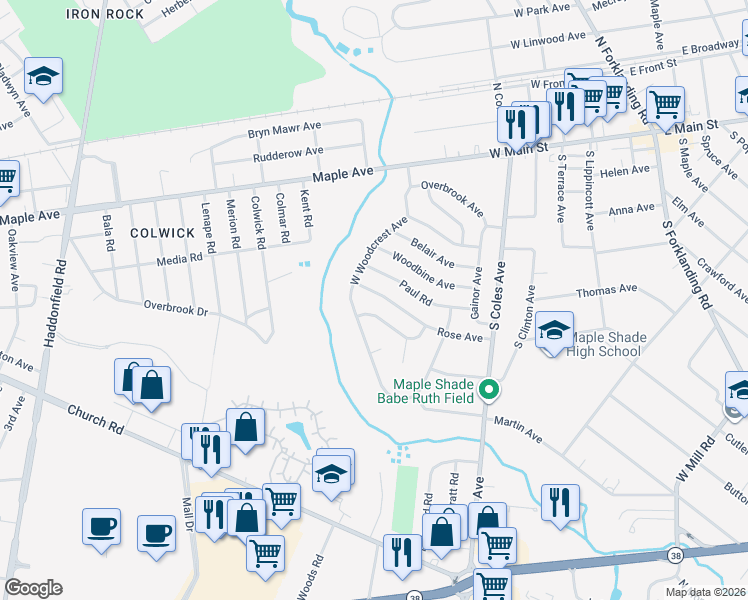 map of restaurants, bars, coffee shops, grocery stores, and more near 20 Arlington Avenue in Maple Shade