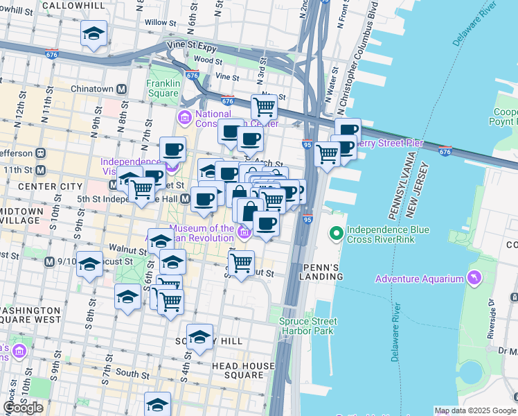 map of restaurants, bars, coffee shops, grocery stores, and more near 6-10 Strawberry Street in Philadelphia