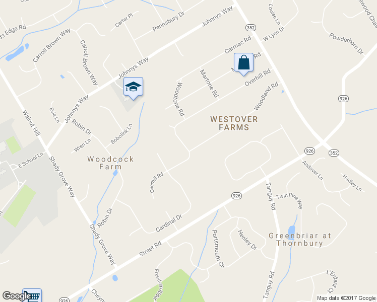 map of restaurants, bars, coffee shops, grocery stores, and more near 1457 Overhill Road in West Chester