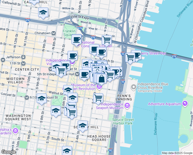 map of restaurants, bars, coffee shops, grocery stores, and more near in Philadelphia