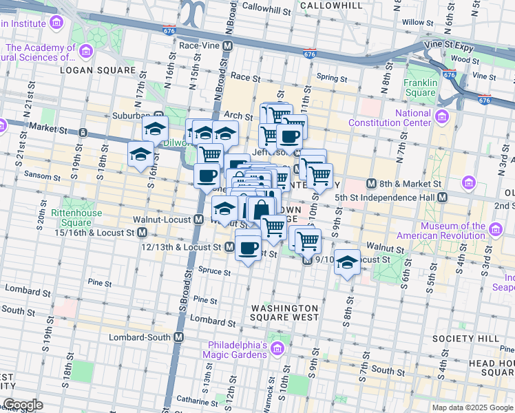 map of restaurants, bars, coffee shops, grocery stores, and more near in Philadelphia