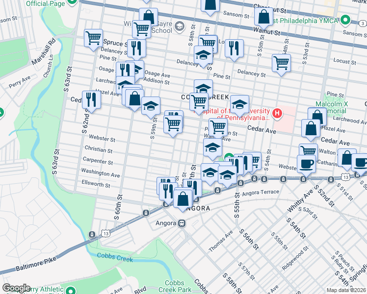 map of restaurants, bars, coffee shops, grocery stores, and more near 733 South Cecil Street in Philadelphia