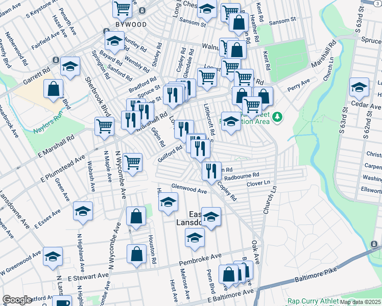 map of restaurants, bars, coffee shops, grocery stores, and more near 430 Croyden Road in Delaware County