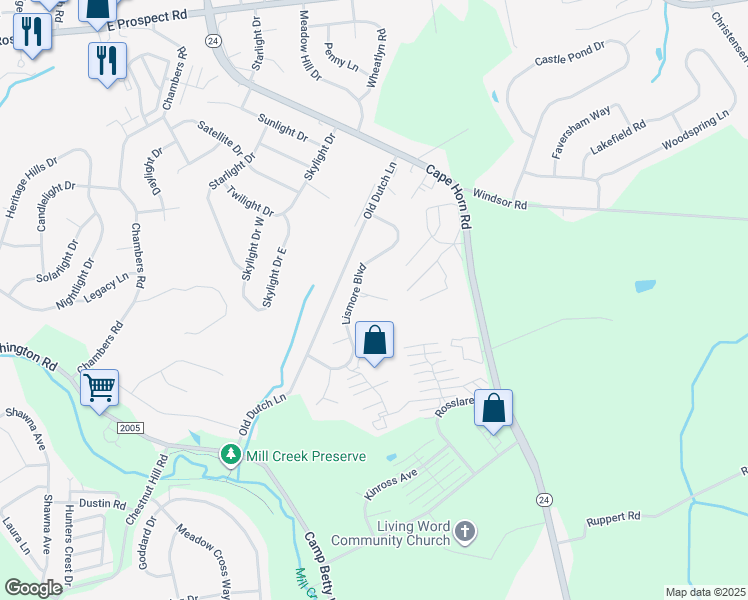 map of restaurants, bars, coffee shops, grocery stores, and more near 901 Lismore Boulevard in York