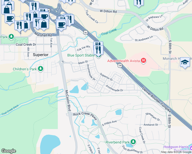 map of restaurants, bars, coffee shops, grocery stores, and more near 2300 Marigold Place in Louisville