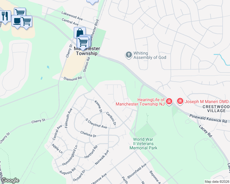map of restaurants, bars, coffee shops, grocery stores, and more near 19 Churchill Road in Manchester Township