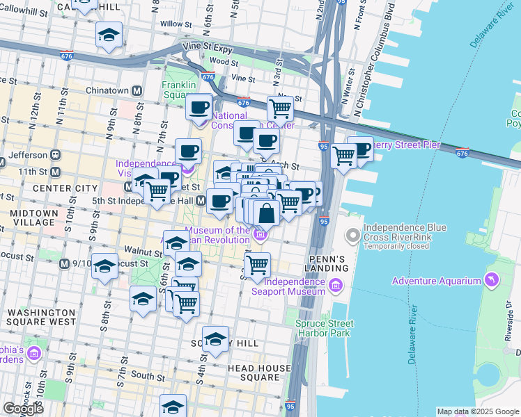 map of restaurants, bars, coffee shops, grocery stores, and more near in Philadelphia
