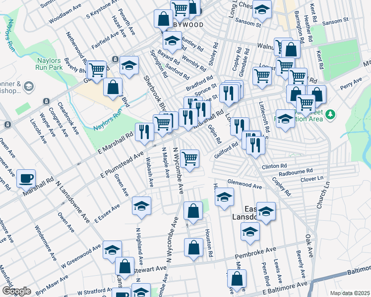 map of restaurants, bars, coffee shops, grocery stores, and more near 275 Sheffield Road in Lansdowne