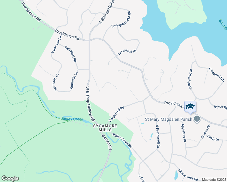 map of restaurants, bars, coffee shops, grocery stores, and more near 46 Toft Woods Way in Media