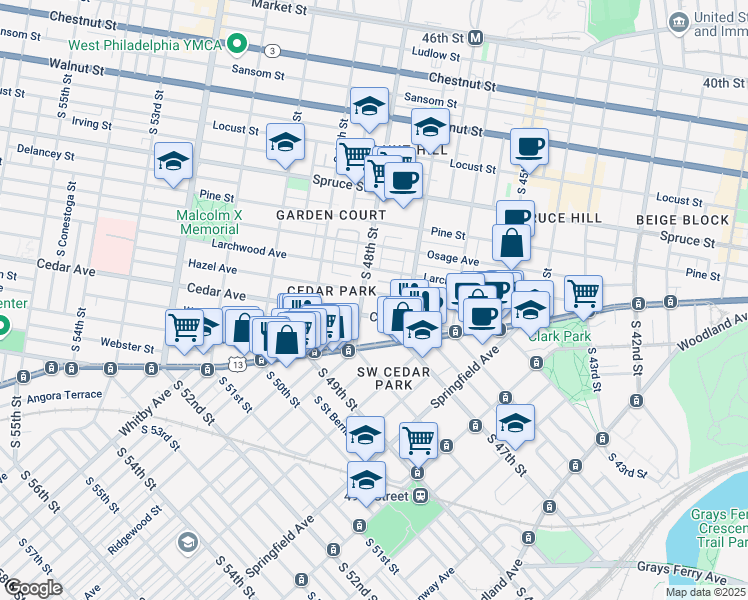 map of restaurants, bars, coffee shops, grocery stores, and more near 4736 Hazel Avenue in Philadelphia