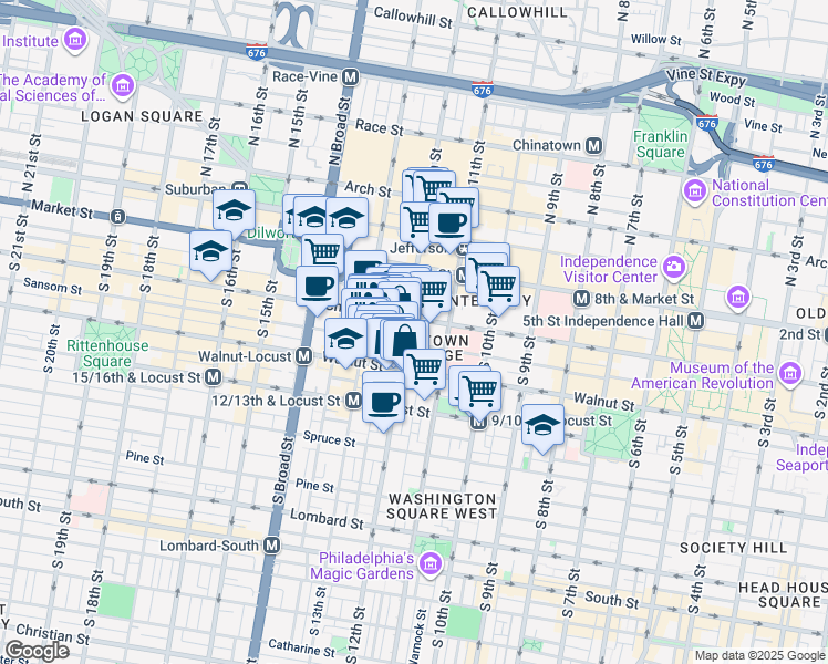 map of restaurants, bars, coffee shops, grocery stores, and more near in Philadelphia