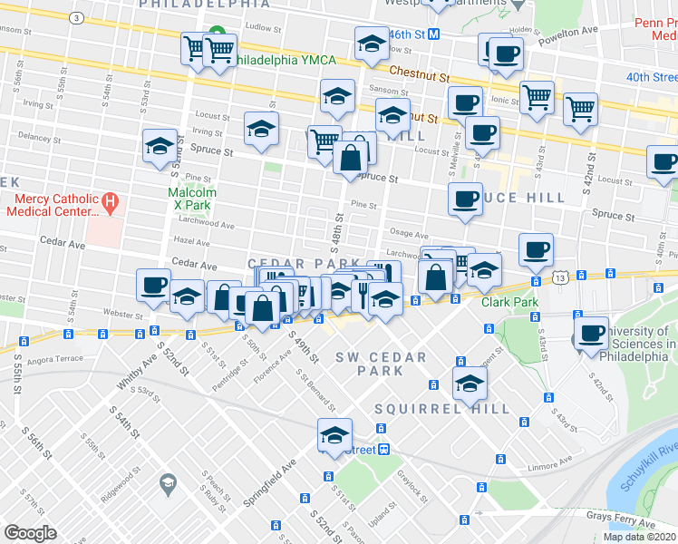 map of restaurants, bars, coffee shops, grocery stores, and more near in Philadelphia
