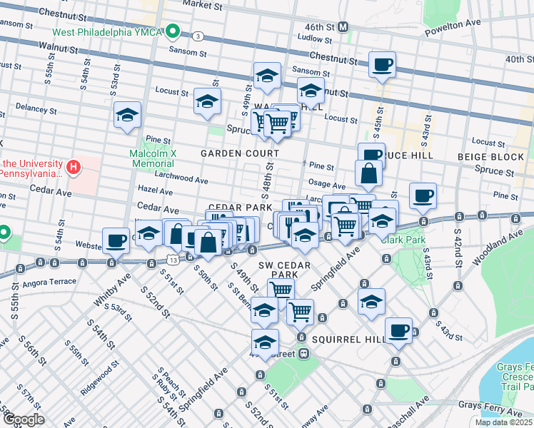 map of restaurants, bars, coffee shops, grocery stores, and more near in Philadelphia