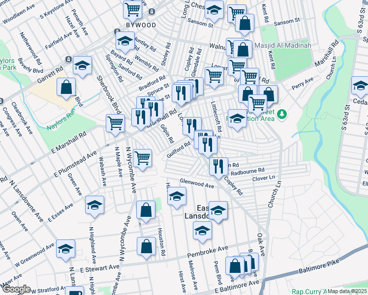 map of restaurants, bars, coffee shops, grocery stores, and more near 430 Croyden Road in Delaware County