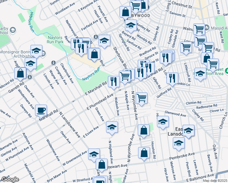 map of restaurants, bars, coffee shops, grocery stores, and more near 147 Windsor Avenue in Lansdowne