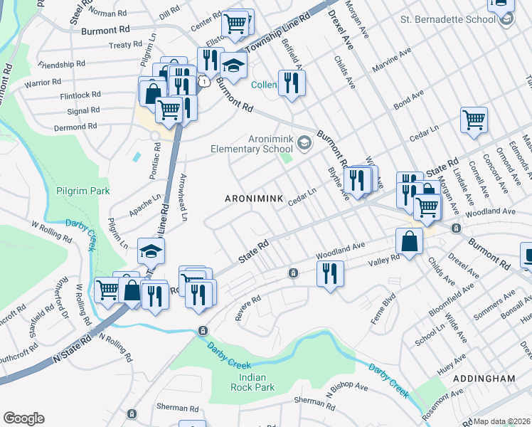 map of restaurants, bars, coffee shops, grocery stores, and more near 816 Stanbridge Road in Drexel Hill
