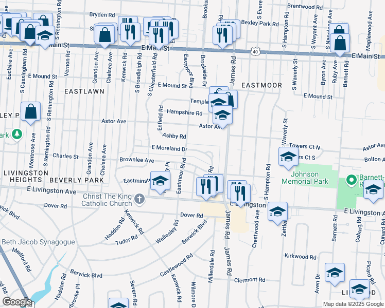 map of restaurants, bars, coffee shops, grocery stores, and more near 2942 Brownlee Avenue in Columbus