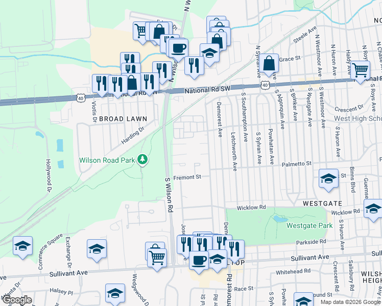 map of restaurants, bars, coffee shops, grocery stores, and more near 3472 Stalling Court in Columbus