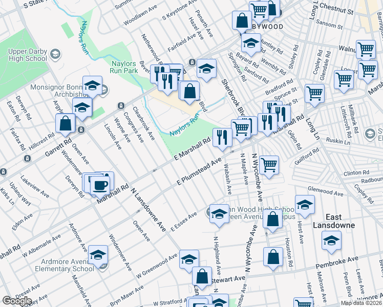 map of restaurants, bars, coffee shops, grocery stores, and more near 293 Jackson Avenue in Lansdowne
