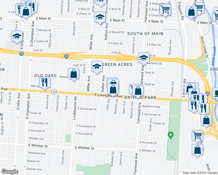 map of restaurants, bars, coffee shops, grocery stores, and more near 811 Lilley Avenue in Columbus