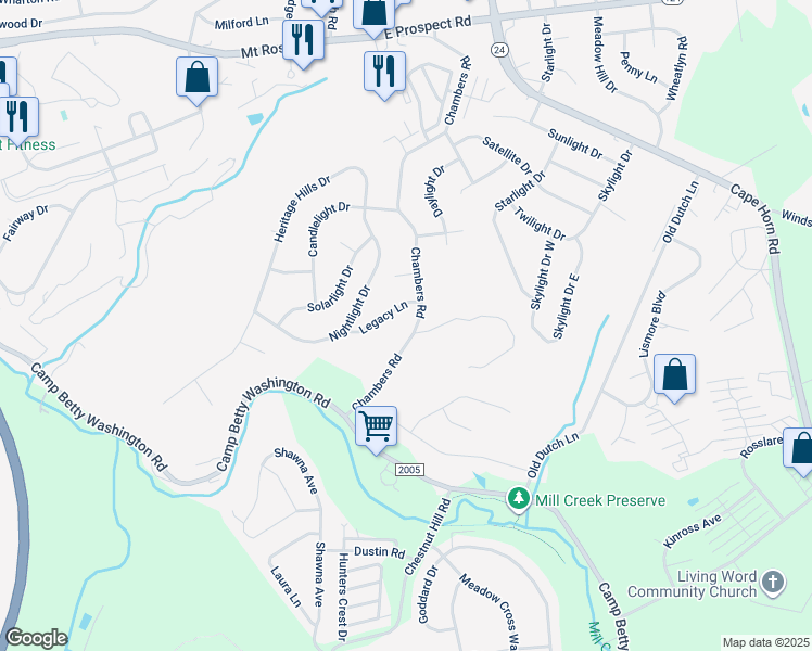 map of restaurants, bars, coffee shops, grocery stores, and more near 2991 Legacy Lane in York