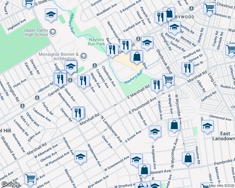 map of restaurants, bars, coffee shops, grocery stores, and more near 310 Clearbrook Avenue in Lansdowne
