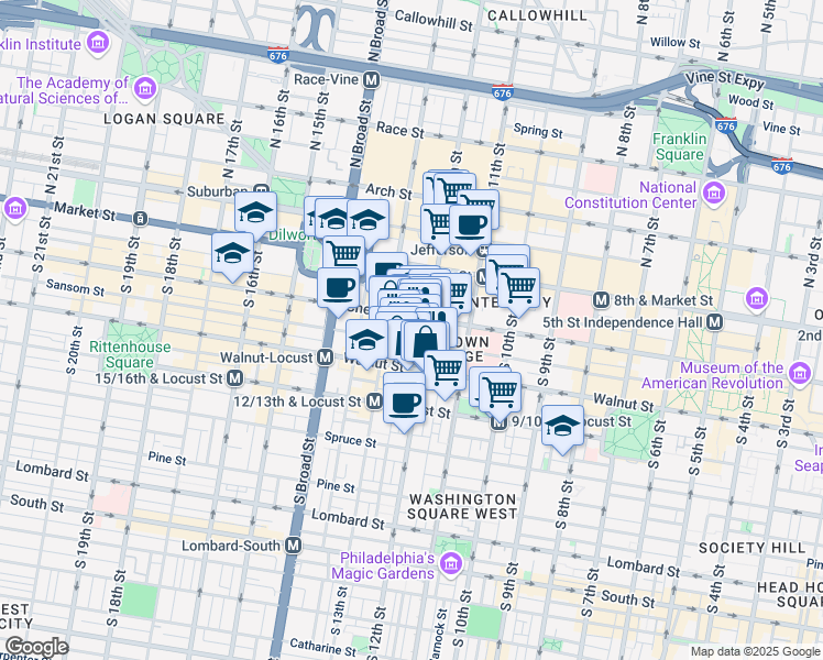 map of restaurants, bars, coffee shops, grocery stores, and more near in Philadelphia