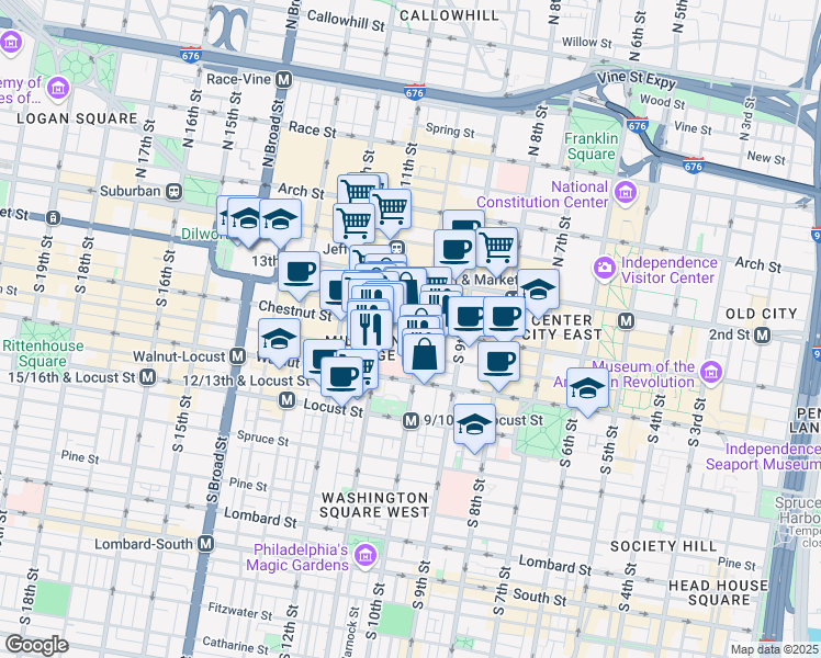 map of restaurants, bars, coffee shops, grocery stores, and more near in Philadelphia