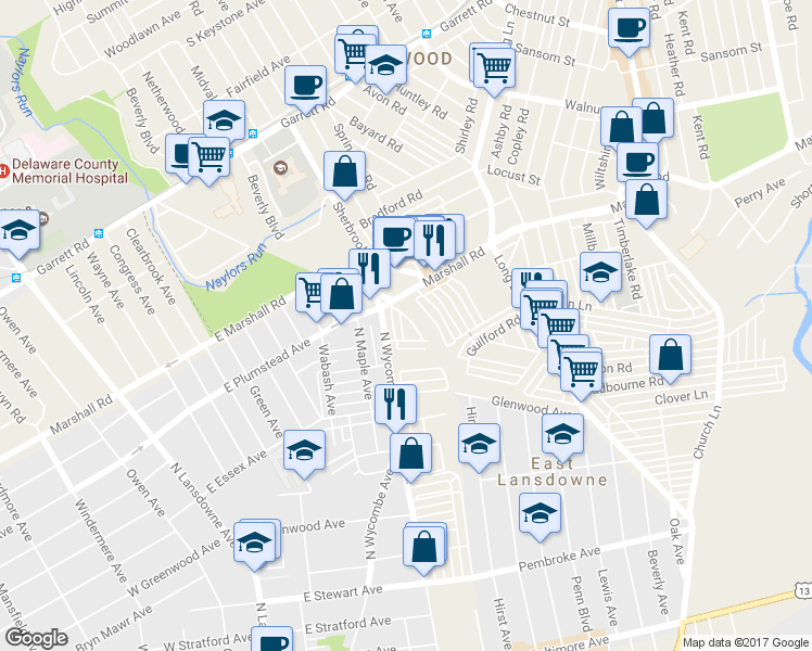 map of restaurants, bars, coffee shops, grocery stores, and more near 281 Sheffield Road in Lansdowne