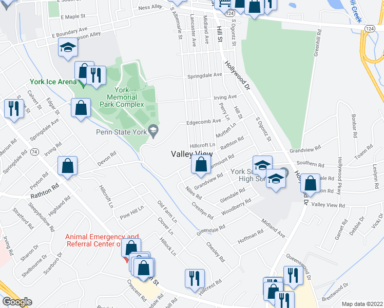 map of restaurants, bars, coffee shops, grocery stores, and more near in Valley View