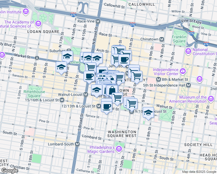 map of restaurants, bars, coffee shops, grocery stores, and more near in Philadelphia