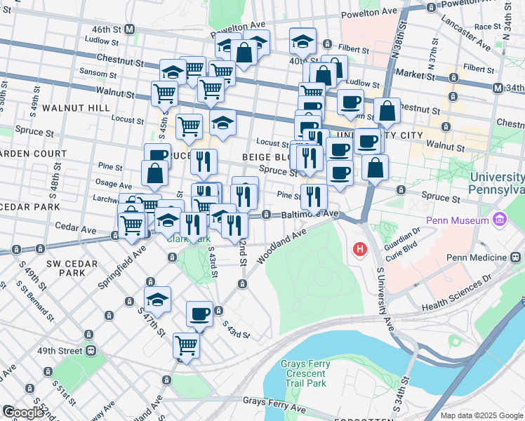 map of restaurants, bars, coffee shops, grocery stores, and more near in Philadelphia