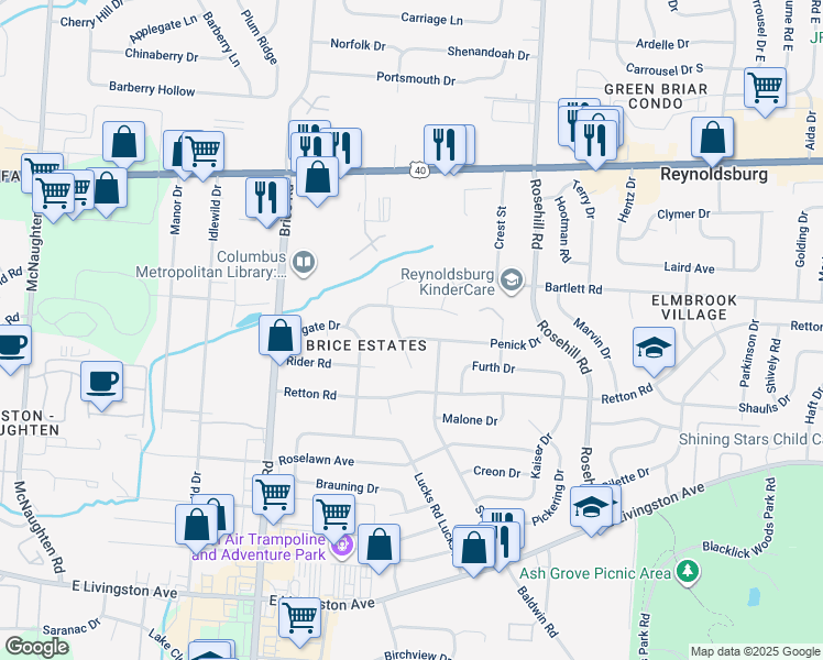 map of restaurants, bars, coffee shops, grocery stores, and more near 1544 Lexdale Court in Reynoldsburg