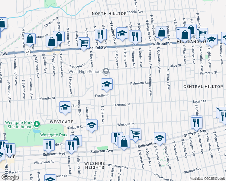 map of restaurants, bars, coffee shops, grocery stores, and more near 256 South Powell Avenue in Columbus