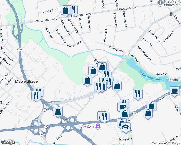 map of restaurants, bars, coffee shops, grocery stores, and more near 220 South Lenola Road in Maple Shade