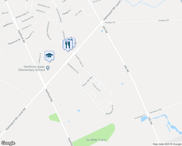 map of restaurants, bars, coffee shops, grocery stores, and more near 104B Harwood Court in Mount Laurel
