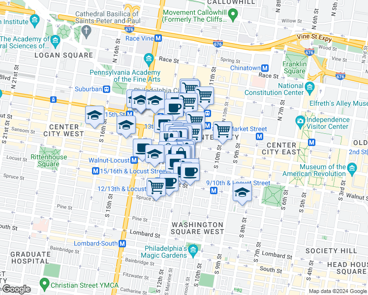 map of restaurants, bars, coffee shops, grocery stores, and more near in Philadelphia