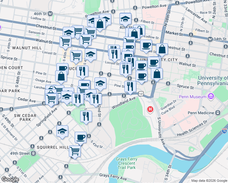 map of restaurants, bars, coffee shops, grocery stores, and more near in Philadelphia