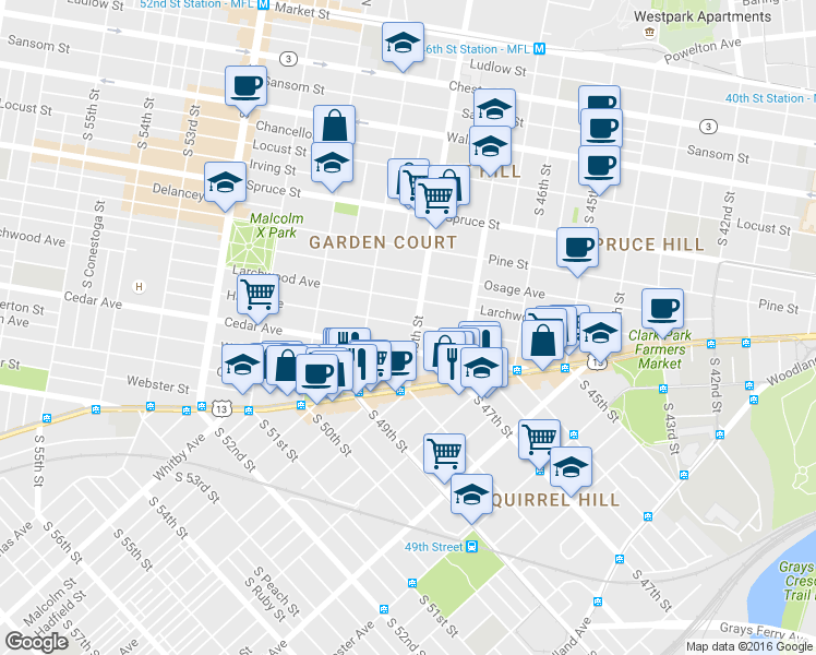 map of restaurants, bars, coffee shops, grocery stores, and more near in Philadelphia