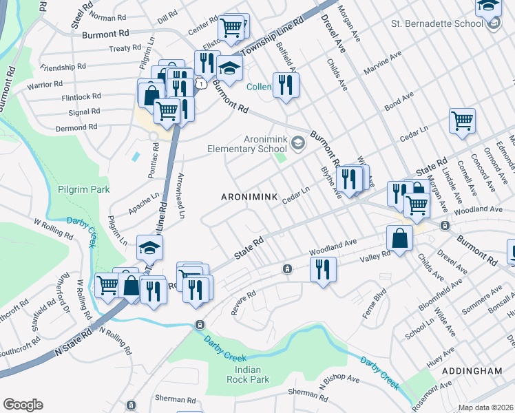 map of restaurants, bars, coffee shops, grocery stores, and more near 816 Stanbridge Road in Drexel Hill