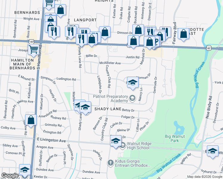 map of restaurants, bars, coffee shops, grocery stores, and more near 1302 Manfeld Drive in Columbus
