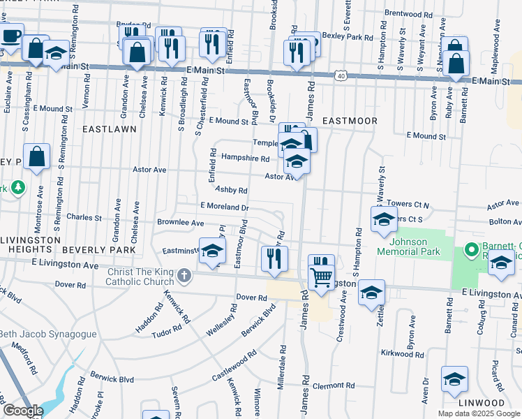 map of restaurants, bars, coffee shops, grocery stores, and more near 2942 Brownlee Avenue in Columbus
