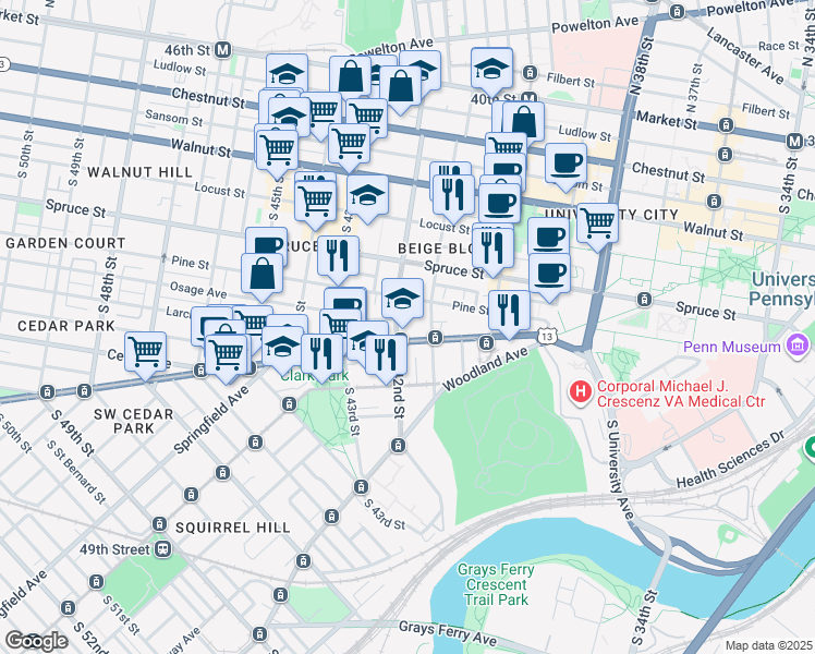 map of restaurants, bars, coffee shops, grocery stores, and more near in Philadelphia
