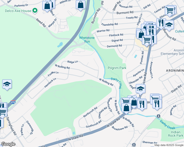 map of restaurants, bars, coffee shops, grocery stores, and more near 719 West Rolling Road in Springfield