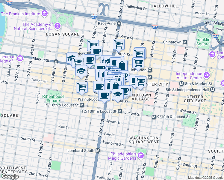 map of restaurants, bars, coffee shops, grocery stores, and more near in Philadelphia