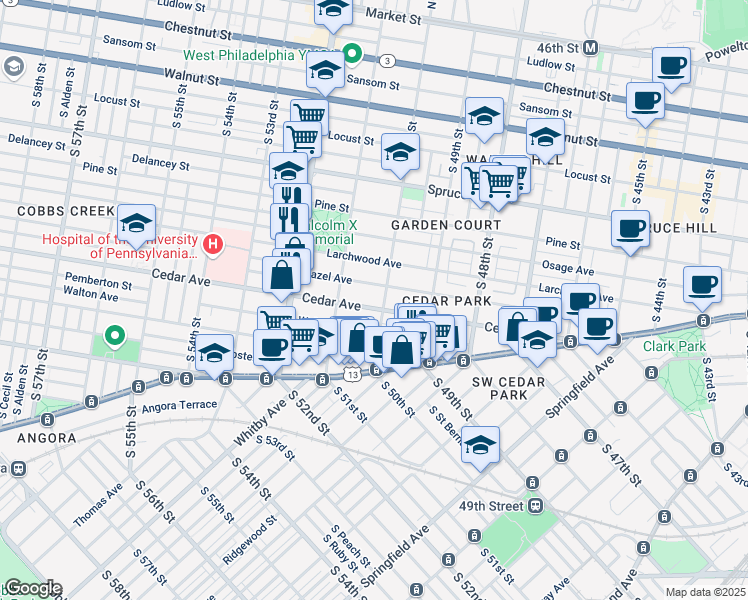 map of restaurants, bars, coffee shops, grocery stores, and more near in Philadelphia