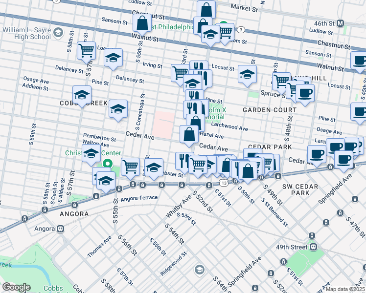 map of restaurants, bars, coffee shops, grocery stores, and more near 5236 Rodman Street in Philadelphia