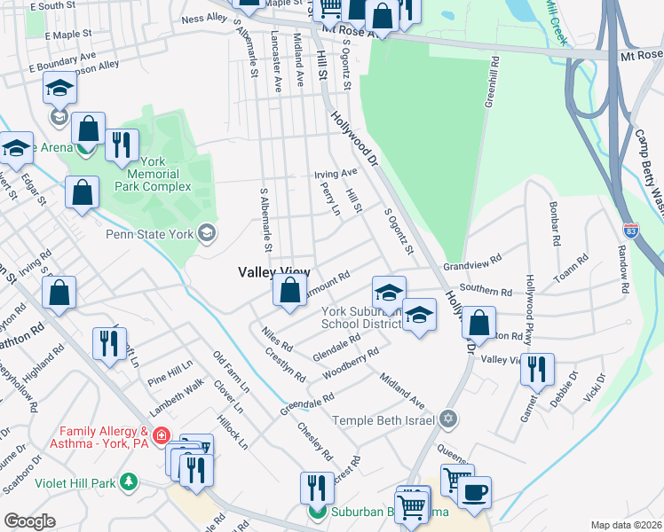 map of restaurants, bars, coffee shops, grocery stores, and more near 819 Rathton Road in York