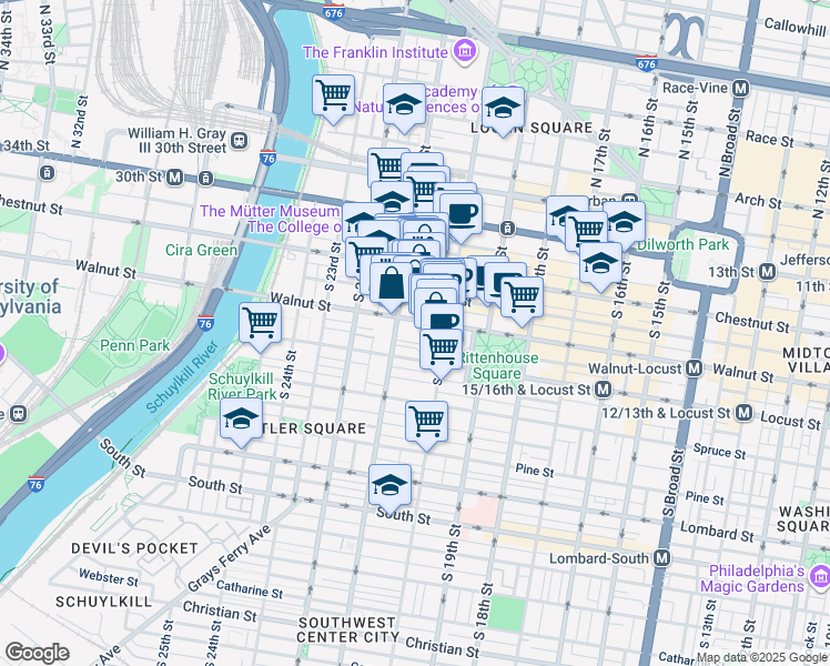 map of restaurants, bars, coffee shops, grocery stores, and more near in Philadelphia