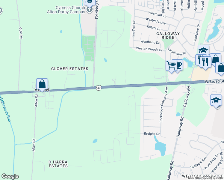map of restaurants, bars, coffee shops, grocery stores, and more near 6145 West Broad Street in Galloway